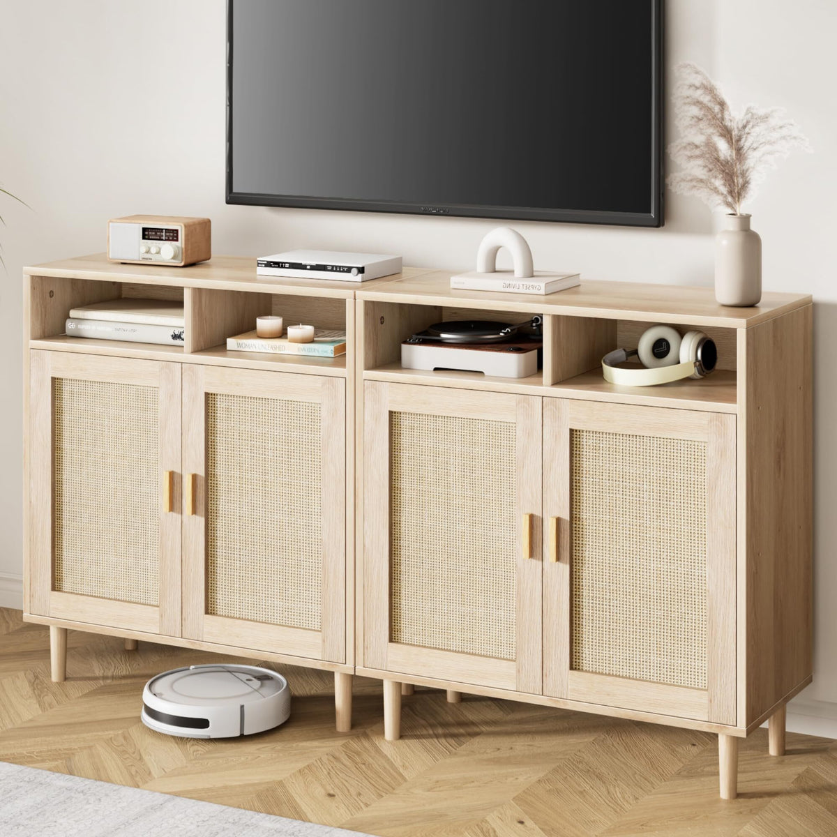 NEILA Rattan Cabinet with 2 Doors and Shelf, Modern Accent Furniture, 1 Piece
