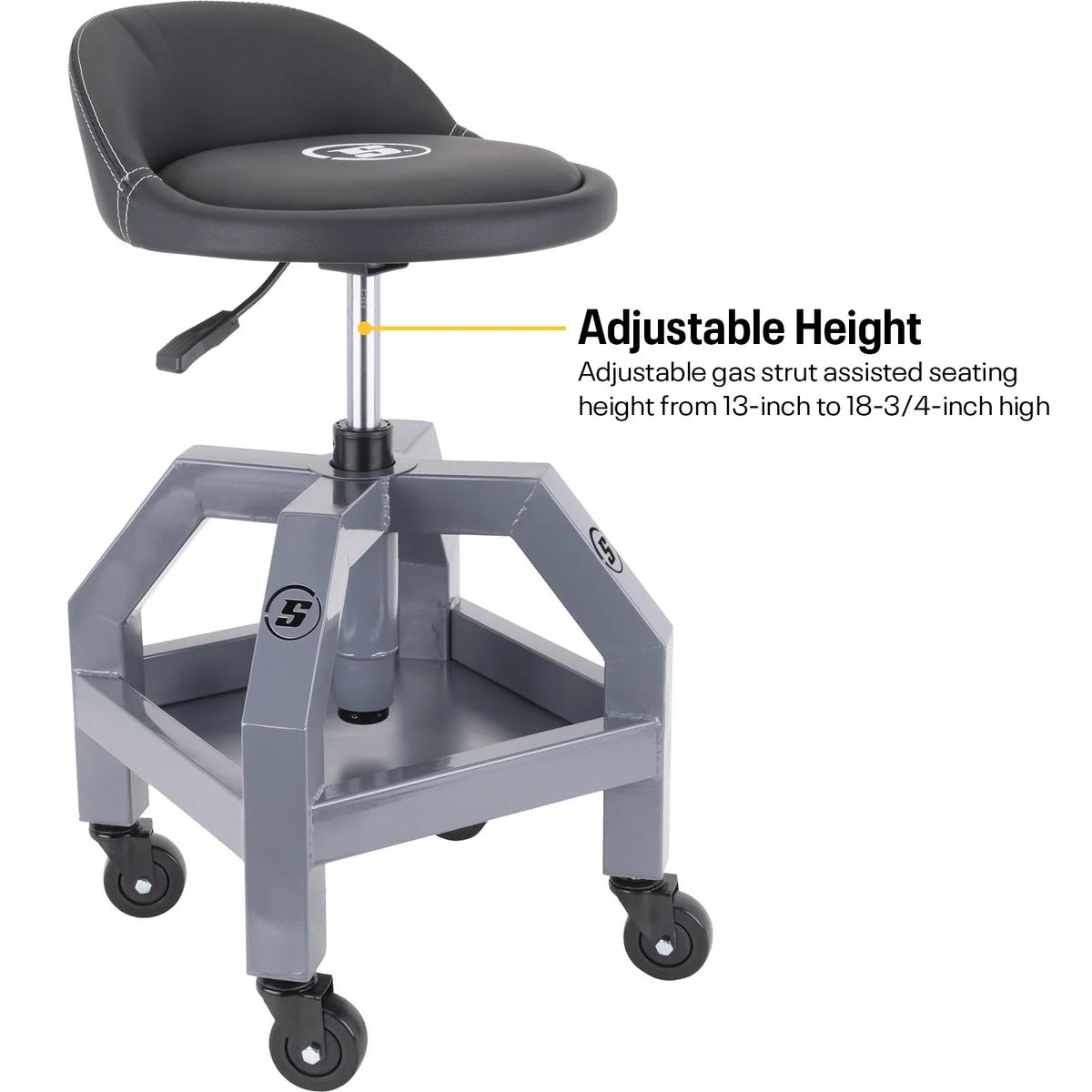 Heavy Duty Adjustable Height Rolling Shop Stool With Tool Tray