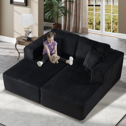 Bonzy Home Sectional Sofa with L-Shape Chaise,Modern Modular Sofa Upholstered Couch Corduroy Fabric for Living Room Bedroom Beige