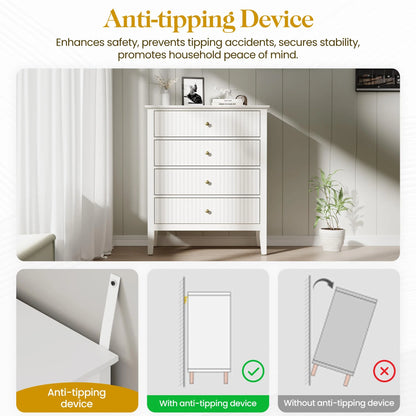 Heynemo Beige 6 Drawer Dresser, Fluted Modern Wood Chest
