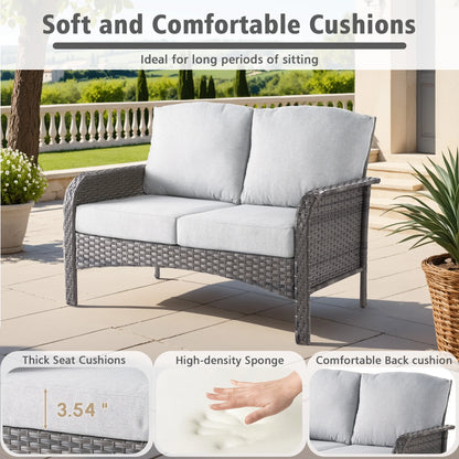 Ovios 5 Pieces Outdoor Patio Furniture Set High Back All Weather Wicker Conversation Set with Swivel Chairs & Coffee Table, Dark Gray