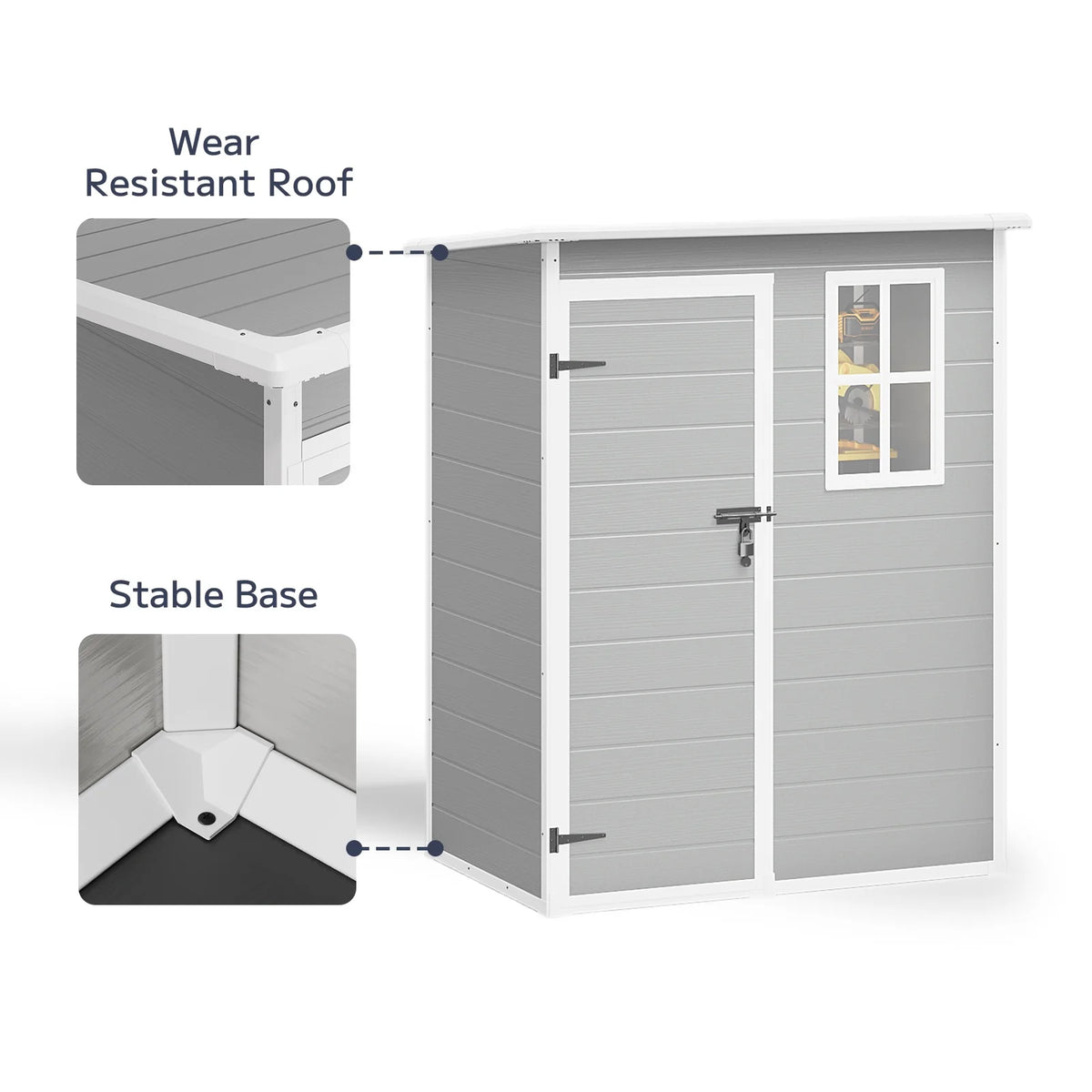5x3ft��16.6 sq. ft.�� Outdoor Storage Shed, Asofer Resin Storage Shed, Plastic Garden Shed for Garden, Gray