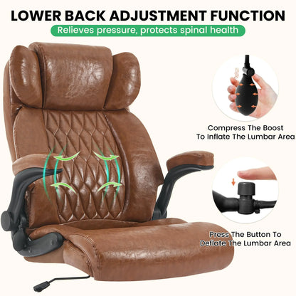 HomeZeer Executive Office Chair, Big and Tall Home Office Chairs 400lbs, High Back Executive Office Chair with Adjustable Flip up Arm, Wide Seat Leather Desk Computer Chairs, Black