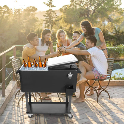 BNSPLY 80 Quart Outdoor Cooler Cart Rolling Ice Chest Cooler Cart, Portable Patio Cooler with Bottle Opener, Handles and Drainage, Standing Cooler for Patio Party, Camping and BBQ, Mint Green
