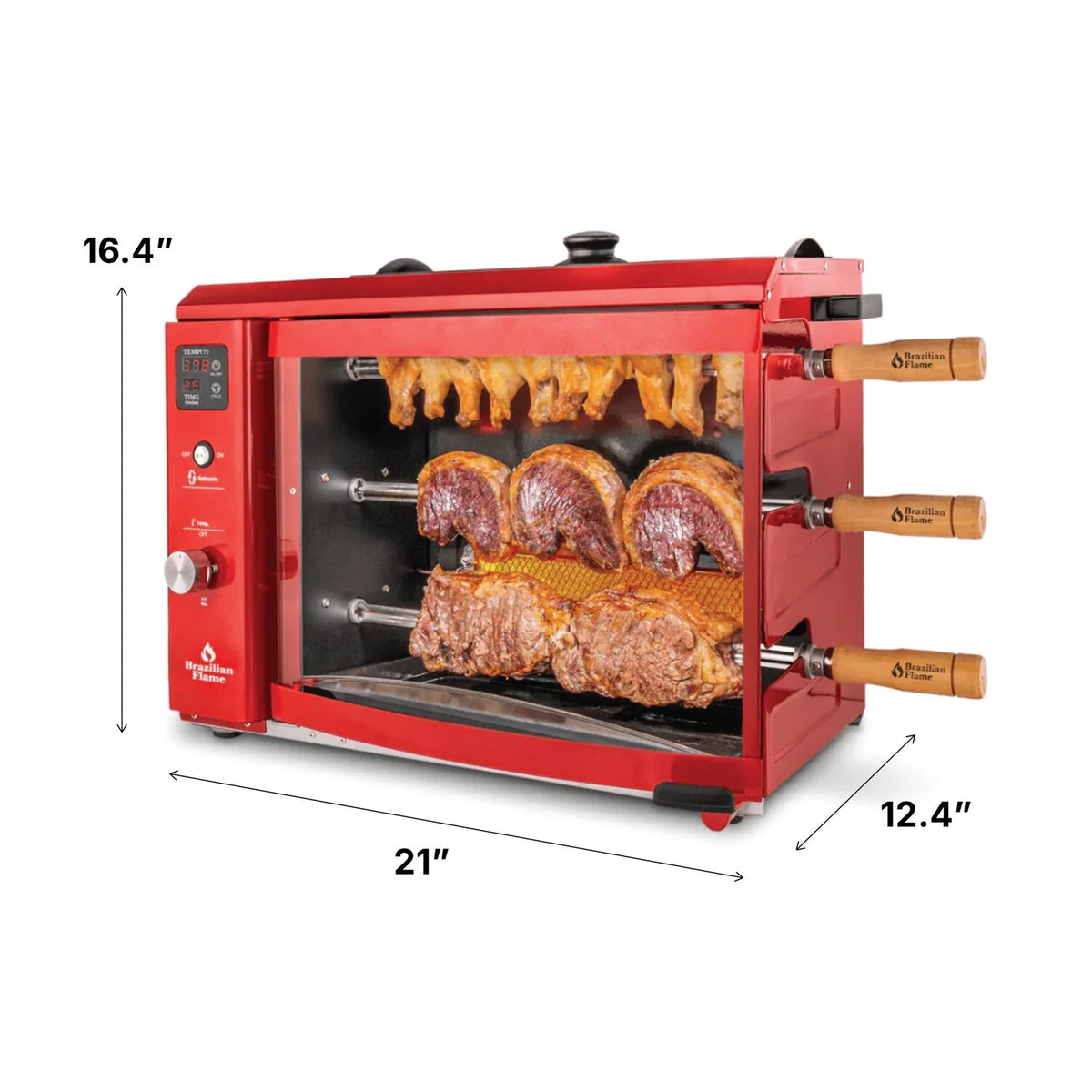 Brazilian Flame 2-Skewer Brazilian Rotisserie Electric Grill in Red
