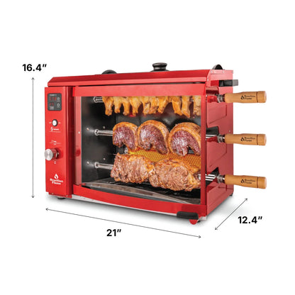 Brazilian Flame 2-Skewer Brazilian Rotisserie Electric Grill in Red