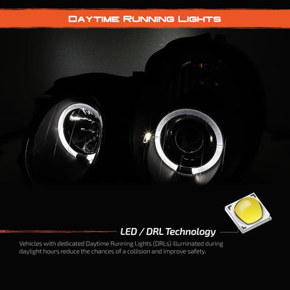 AKKON - For 98-02 Mercedes Benz W208 CLK-Class 320 430 55 AMG Chrome LED Dual Halo Ring Halogen Type Projector Headlights Pair