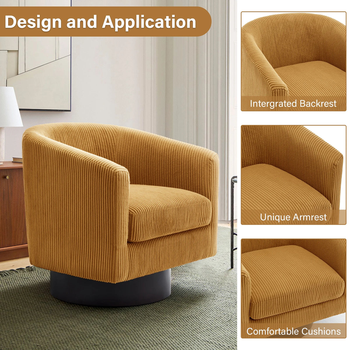DREAMSIDEA Swivel Barrel Accent Chair for Living Room, Modern Upholstered Round Club Armchair-Cream