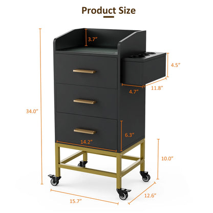 Paddie Storage Utility Cart with Dryer Holder and Lockable Wheel, White