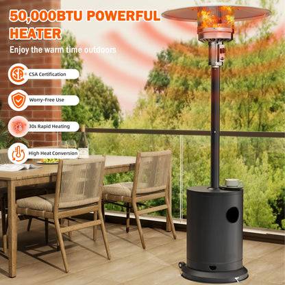 Patio Heater for Outdoor Use, 50,000BTU Propane Heater with Wheels and Adjustable Thermostat, Heavy Duty Stainless Steel Patio Heater, Freestanding Heater for Backyard, Deck, Garden, Silver