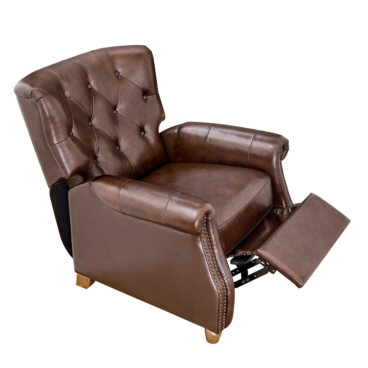 Pioneer Woman Harper Pushback Leather Recliner, Whiskey & Faux Cowhide Upholstery
