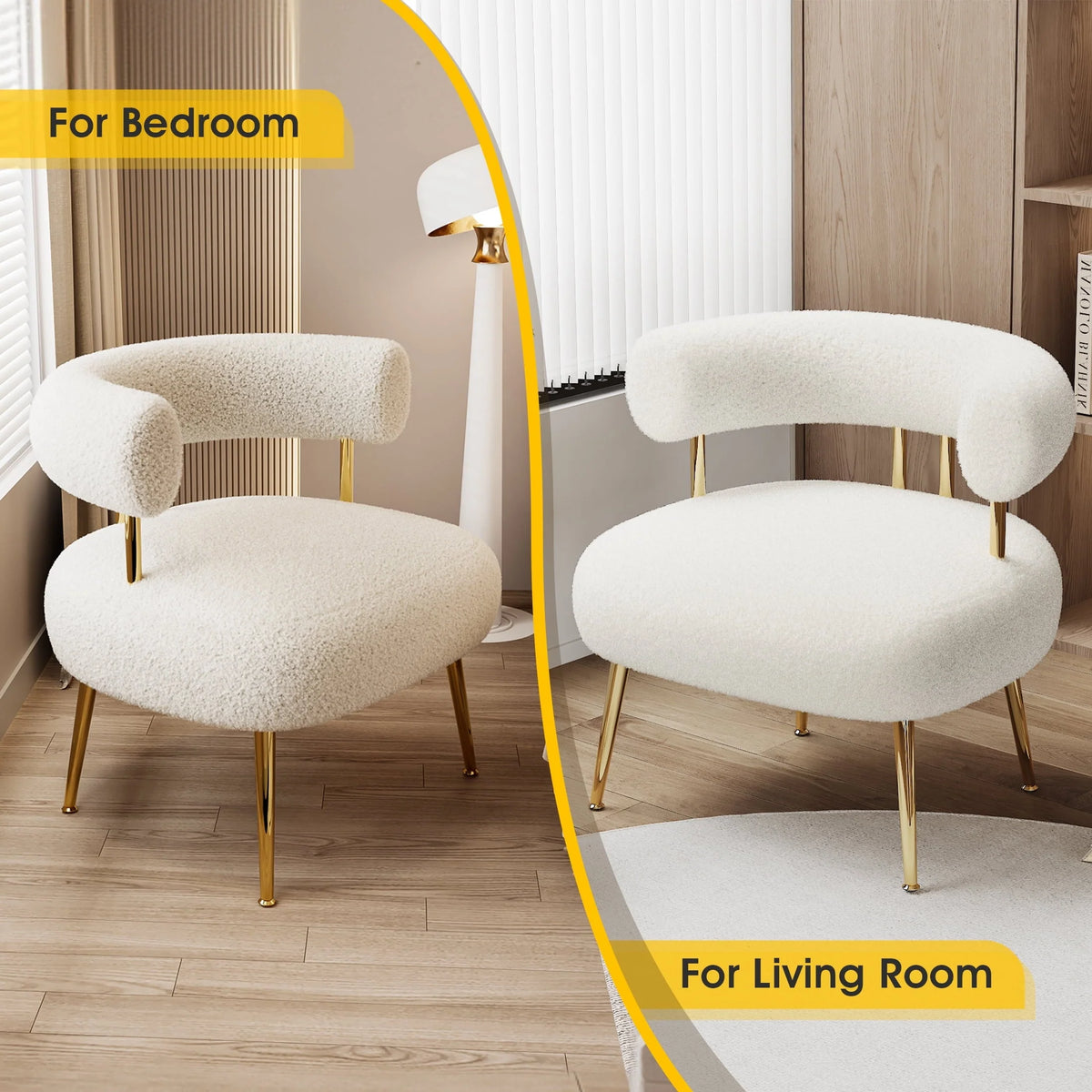 SEYNAR Mid Century Sherpa Boucle Accent Chair, Fluffy Round Upholstered Barrel Side Arm Sofa Chair for Small Spaces(Cream White)