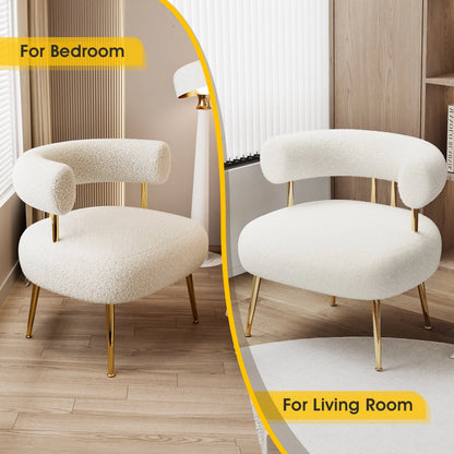 SEYNAR Mid Century Sherpa Boucle Accent Chair, Fluffy Round Upholstered Barrel Side Arm Sofa Chair for Small Spaces(Cream White)