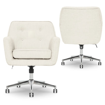 Serta Ashland Office Desk Chair, Button Tufted Mid-Back, Memory Foam Cushion, Chrome Swivel Base, Ivory