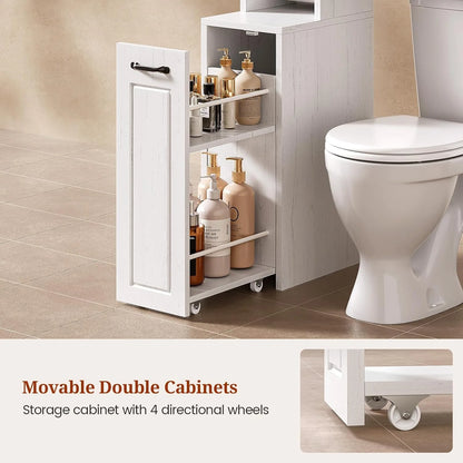 Frhnenha Over The Toilet Storage Cabinet with Pulley, Bathroom Storage Cabinet, with Adjustable Shelf and Open Shelf for Bathroom, Restroom, Laundry, White