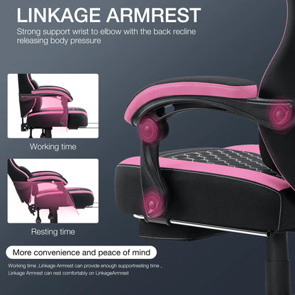 Hoffree Gaming Chair with Massage Fabric Office Chair with footrest for Adults, Ergonomic Gamer Chair with Headrest and Lumbar Support for Office Gaming, 440 LBS