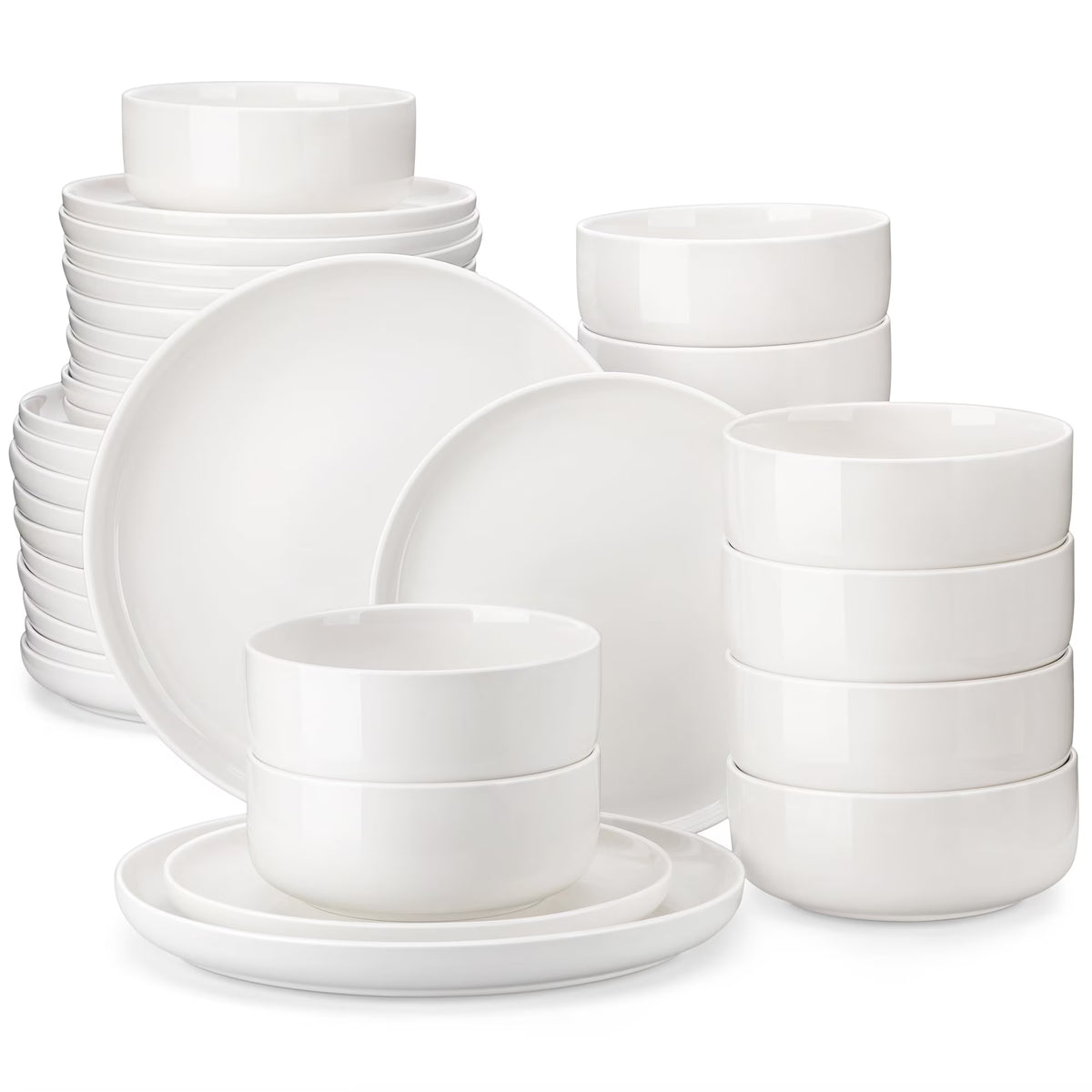 vancasso 36 Pieces Dinnerware Sets, Plates and Bowls Set for 8, Porcelain Dinner Set, White with Black Rim