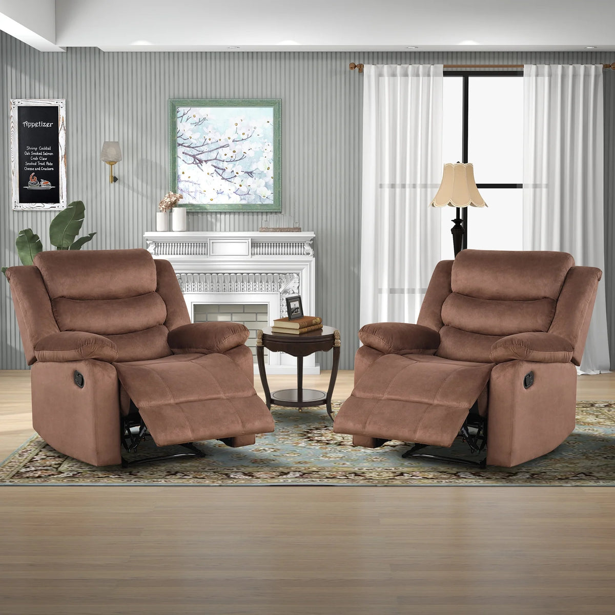 Bonzy Home Recliner Chairs for Living Room Overstuffed Breathable Fabric Reclining Chair Manual Sofa Brown