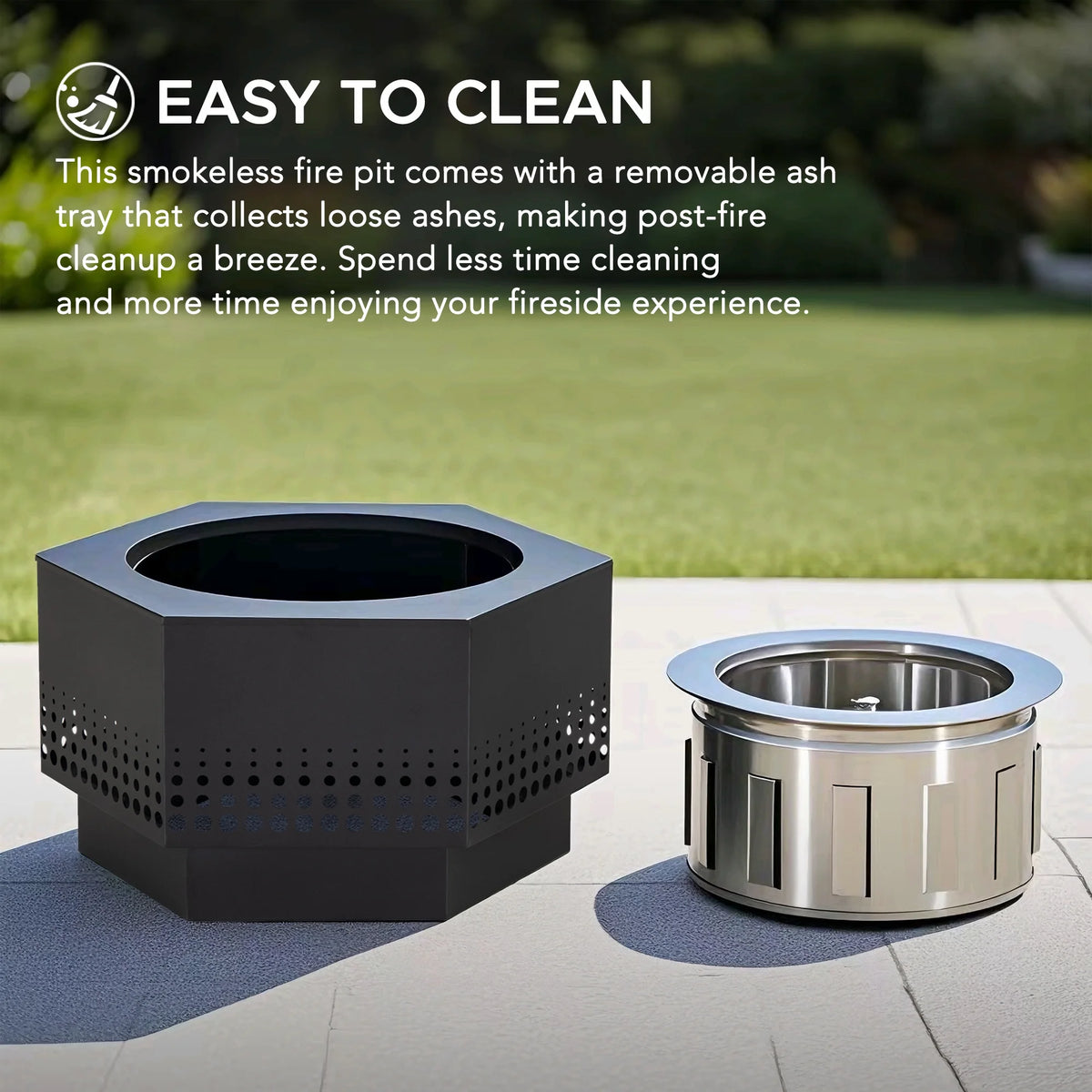 Sunjoy 28 In Smokeless Fire Pit with Removable Ash Pan, Outdoor Portable Wood Burning Fireplace with PVC Cover and Fire Poker ,Ideal for Camping, Bonfire, and Backyard, Black