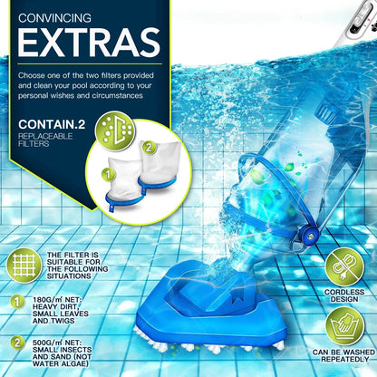 LANCHEZ Cordless Pool Vacuum with Strong Suction, Handheld Rechargeable Swimming Pool Cleaner with Powerful Suction up to 17.5 GPM for Inground and Above Ground Pools, Hot Tubs