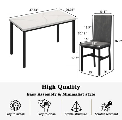 5 Piece Dining Set, Modern Dining Table and Chairs Set for 4, Counter Height Bar Table Set, Modern Pub Table with 4 Velvet Fabric Cushioned Stools, Faux Marble Dining Table & Stools Set, D9297
