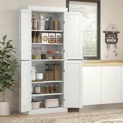 Demi Bonn 72" Large Kitchen Cabinet, Pantry Storage with Doors & Shelves, Freestanding Food Pantry Cabinet, Space-Saving Storage Solution, White