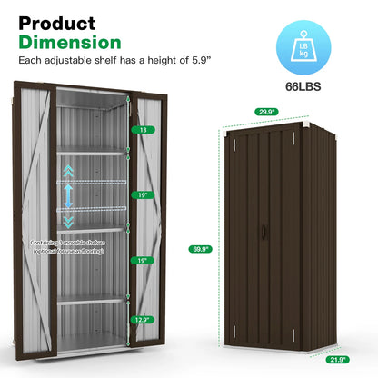AECOJOY Outdoor Storage Cabinet Waterproof with Adjustable Shelves, Lockable Metal Outdoor Garden Storage Sheds Organizer in Brown, Versatile for Garage, Backyard, or Indoor Use