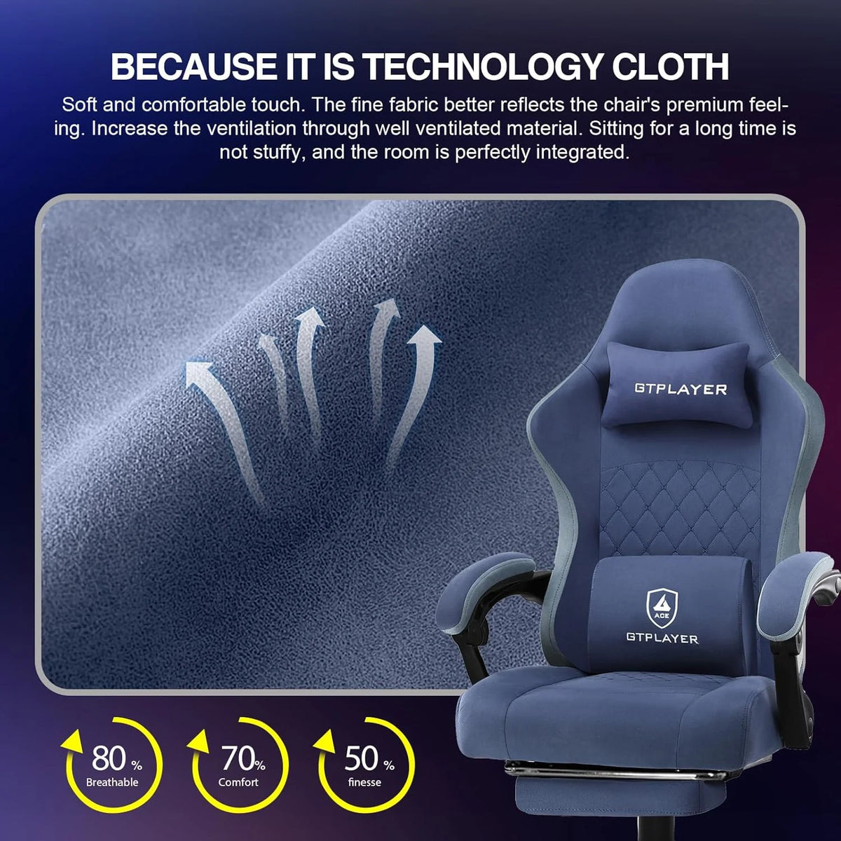 GTPLAYER Ergonomic High Back Pocket Spring Cushion Gaming Chair with Footrest & Linkage Armrests, Black