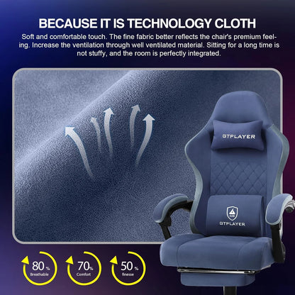 GTPLAYER Ergonomic High Back Pocket Spring Cushion Gaming Chair with Footrest & Linkage Armrests, Black