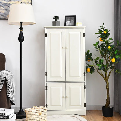 Costway Accent Floor Storage Cabinet W/ Adjustable Shelves Antique 2-Door Cream White