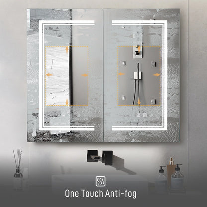 Ktaxon LED Lighted Medicine Cabinet with Mirror Bathroom Wall Cabinet w/ Defogger, Dimmable, Memory function, Outlets & USB, 32"x28", Black