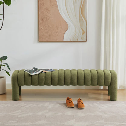 Zesthouse 63�� End of Bed Bench, Linen Tufted Upholstered Ottoman Bench with Padded Seat and Solid Wood Leg, Modern Entryway Bench for Bedroom, Living Room, Beige