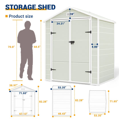 ECOPATIO Outdoor Storage Shed 5x3 FT, Resin Garden Shed for Bike, Tool, Plastic Outside Sheds & Outdoor Storage Storage Box with Lockable Door for Backyard, Patio, Lawn, Sandstone