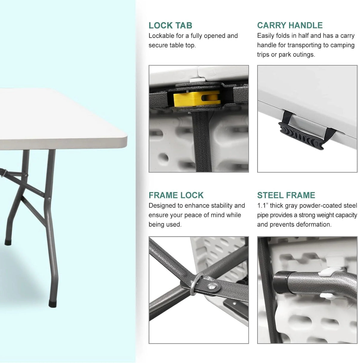 AJP Distributors 6 Foot Portable Plastic Folding Table 6FT 72" Half Foldable Heavy Duty Top w/Carry Handle - Indoor Outdoor Camping Picnic Party Wedding Dining Office Event Meeting Black Wood Style