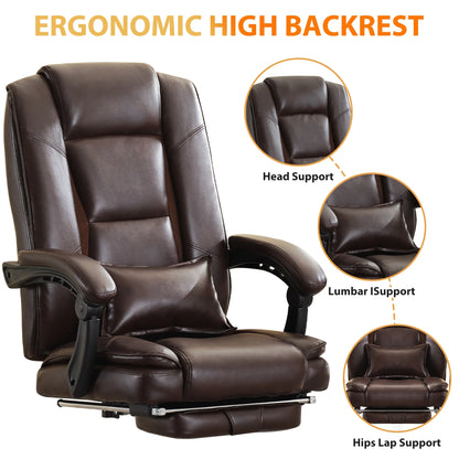 JONPONY Big and Tall Office Chair 500LBS Executive Office Chair Massage and Footrest Ergonomic Computer Desk Chair Reclining High Back Leather Office Chair Lumbar Back Support Swivel Rolling,Black