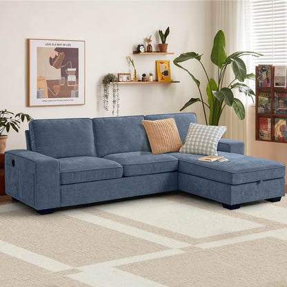 ASHOMELI 99'' Convertible Sectional Sofa,L Shaped Couch,Multi-Functional Reversible Sofa with USB and Type-C Charging Ports, Storage Space, Breathable Fabric