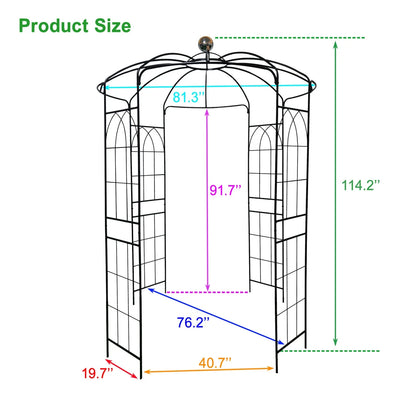 French Birdcage Gazebo with Metal Arch Trellis for Wedding Photography & Garden Decor, Sturdy Galvanized Steel, Black