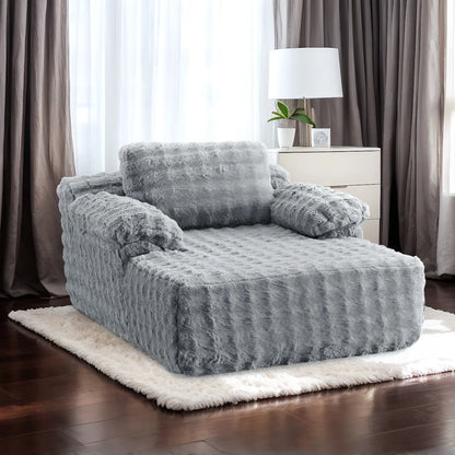 Ktaxon 68" Lounge Chair, Bubble Fleece Fabric Sofa Bed, Boneless Sleeper Chaise with Removable Backrest & Pillow-Top Armrests for Living Room White