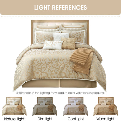 Lanco Smoke Grey Comforter Set California King Size, 9 Piece Jacquard Floral Bedding Set, All Season, Ultra-Soft, Matching Pillows & Shams, Bed Skirt