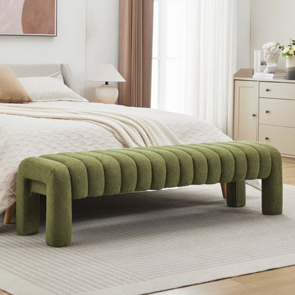 Zesthouse 63�� End of Bed Bench, Linen Tufted Upholstered Ottoman Bench with Padded Seat and Solid Wood Leg, Modern Entryway Bench for Bedroom, Living Room, Beige