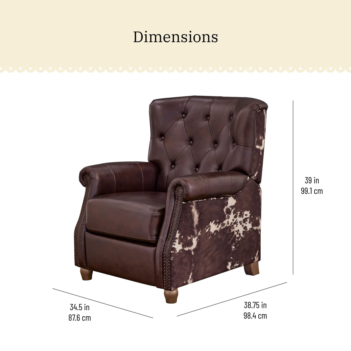 Pioneer Woman Harper Pushback Leather Recliner, Whiskey & Faux Cowhide Upholstery