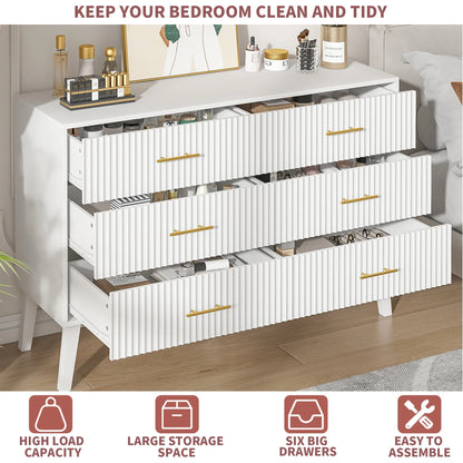 Fluted 6 Drawers Dresser, Wide Modern Chest of Drawers, 6 Drawer Double Dresser