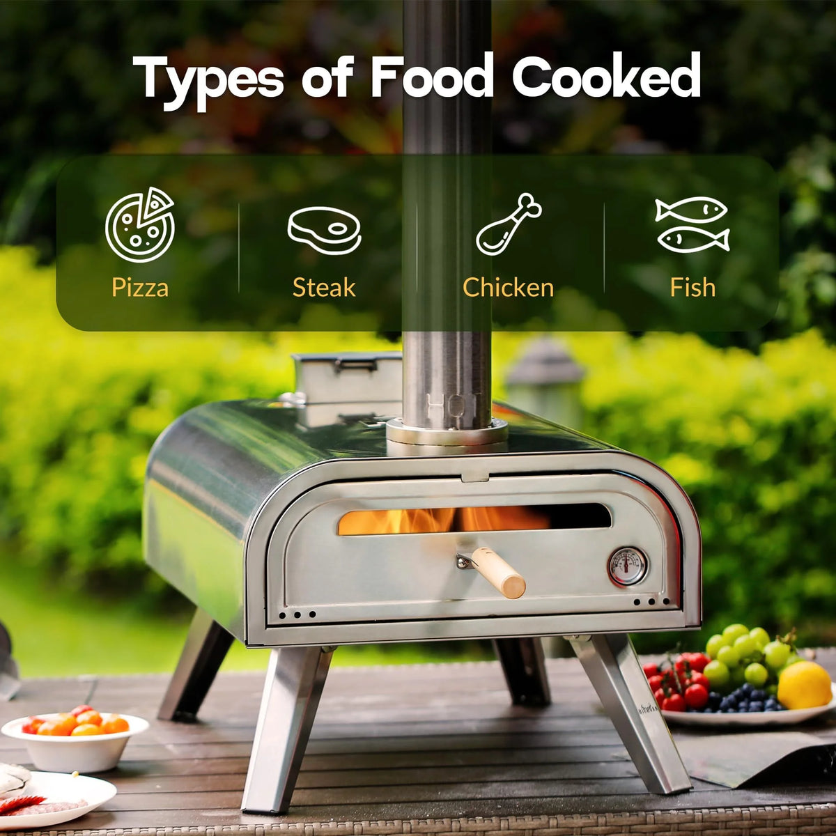 BIG HORN OUTDOORS 16 Inch Pellet Pizza Oven Outdoor, Wood Pellet Pizza Stove with Pizza Stone for Backyard, Camping, Silver
