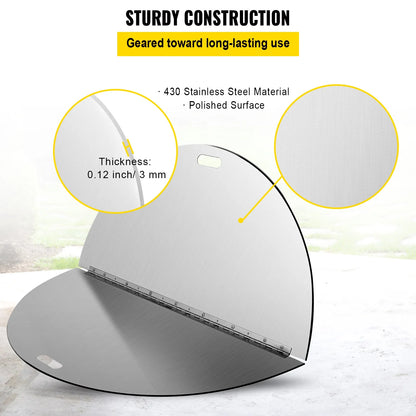 BENTISM Fire Pit Lid Round 40 Inch Foldable Fire Pit Ring Snuff Cover 430 Stainless Steel Fire Pit Spark Screen Cover 3mm Thickness
