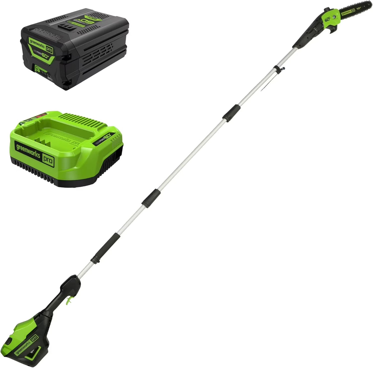 Greenworks 60V 10" Brushless Cordless Pole Saw, 14.5 Ft. Reach, 2.0Ah Battery & Charger