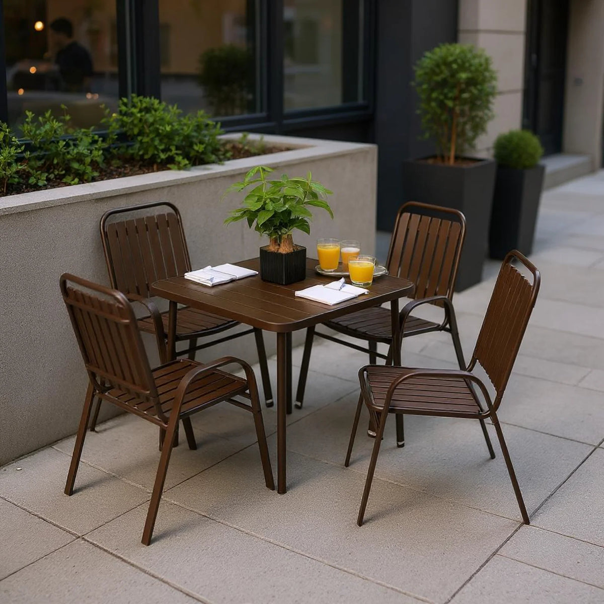 Homy Casa 5-Piece Outdoor Patio Dining, One Table with 4 Chairs for Garden Patio & Backyard, Brown