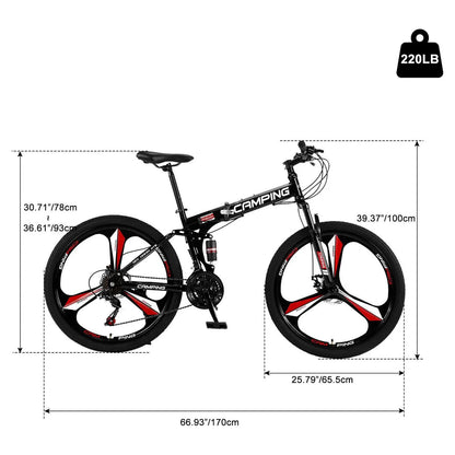 Zimtown 26" Folding Mountain Bike, Shimano 21 Speed MTB Bicycle for Adults, Black