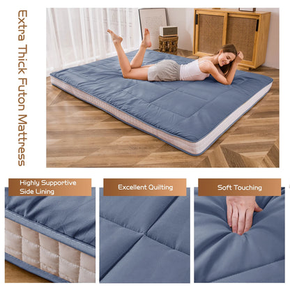 Futon Mattress, Padded Japanese Floor Mattress Quilted Bed Mattress Topper, Extra Thick Folding Sleeping Pad, Dark Grey, Twin