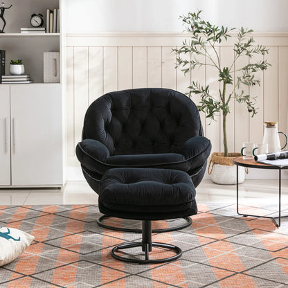 Velvet Swivel Accent Chair with Ottoman, Modern Chaise Lounge Chair with Metal Frame and Footstool, Comfy Armchair Reading Chair for Living Room Bedroom Office,Blue