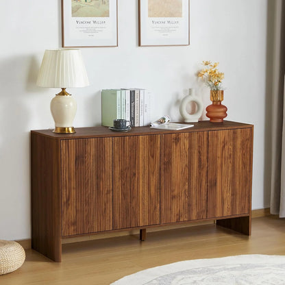 Wirrytor Sideboard Storage Cabinet with Doors and Shelves, Buffet Cabinet with Storage, Credenza Storage Cabinet for Kitchen, Wooden Fluted Cabinet, Under TV Cabinet with Storage - Black